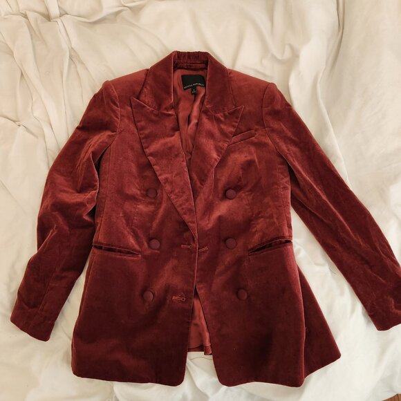 Banana Republic Veluro Oversized Blazer Double Breasted Velvet Red - Picture 2 of 12